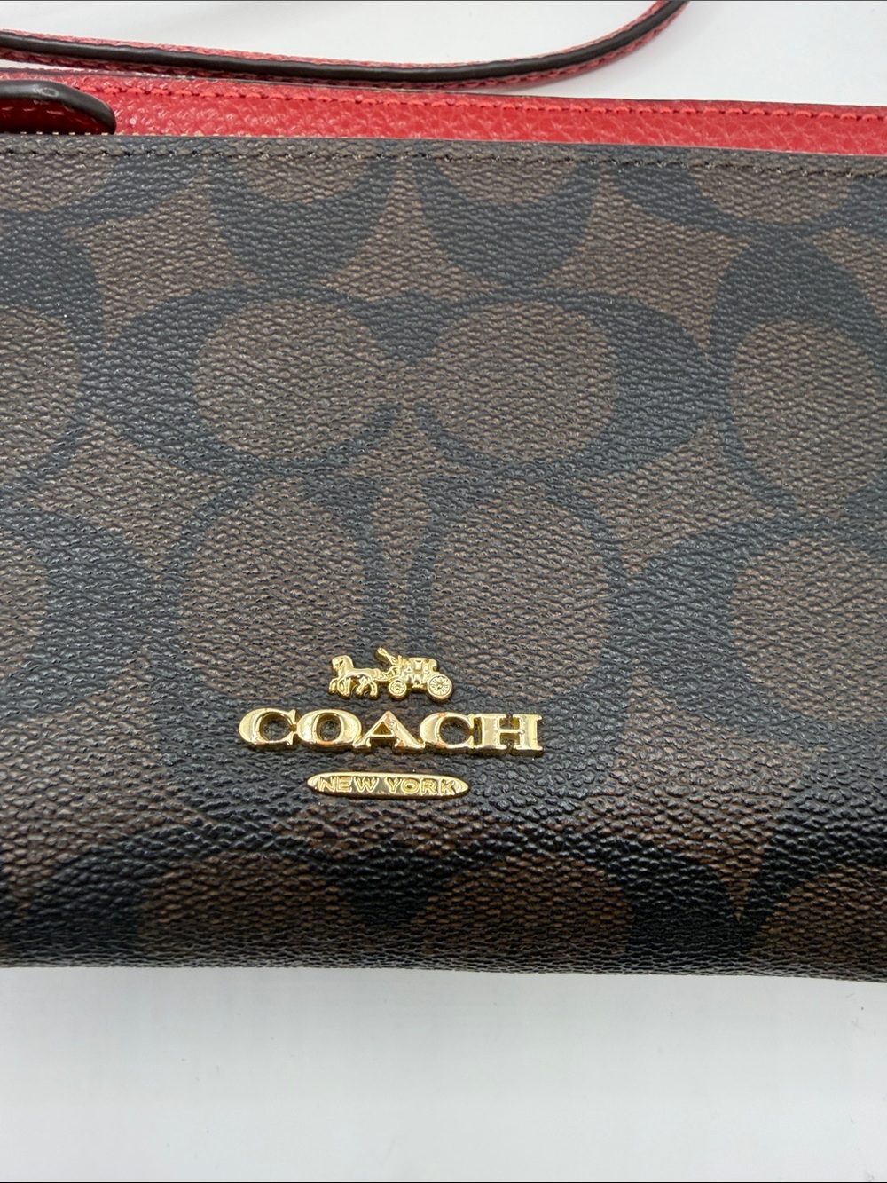 Coach Brown Signature Canvas Wristlet with Red Trim - Picture 3 of 8